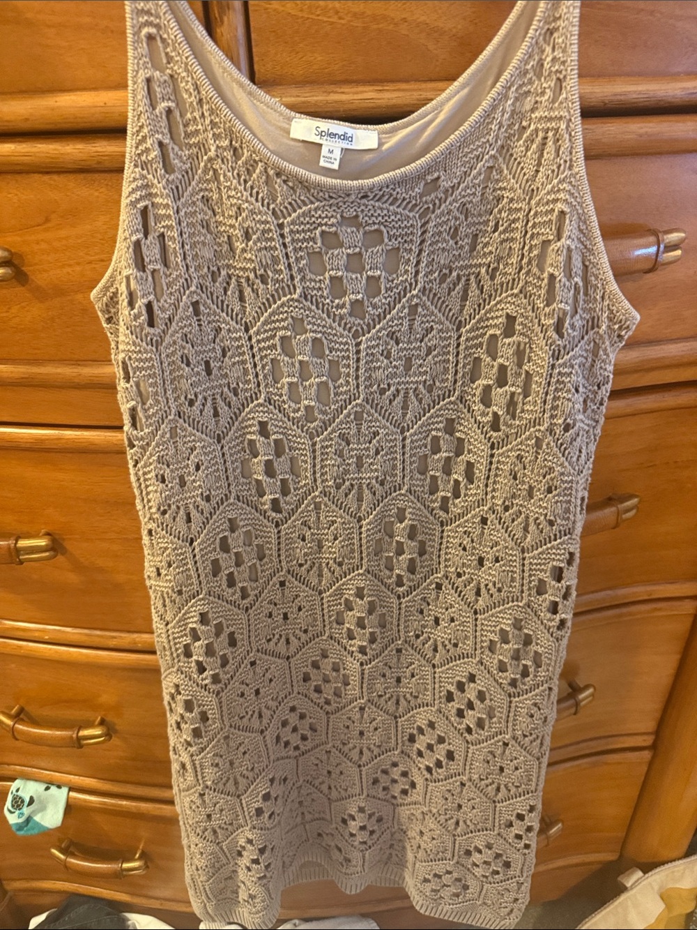 Splendid Beige Crochet Midi Dress